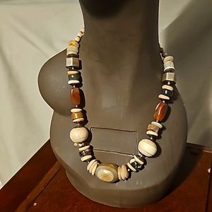 Old Ancient Indo Himalayan Tibetan Beads w/Gemstone & Brass Necklace, 21"